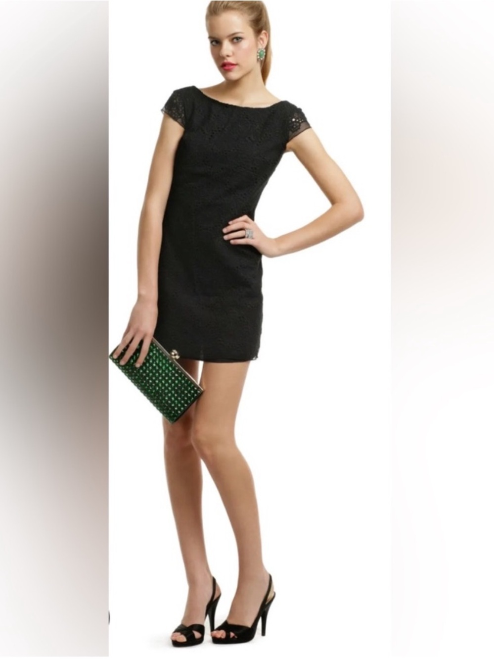 Lilly Pulitzer Jeanette Black Floral Lace Cap Sleeve Sheath Dress Size 4